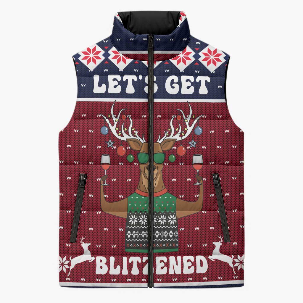 Lets Get Slouchy Christmas Sleeveless Puffer Jacket Funny Xmas Holiday Patterns - Wonder Print Shop