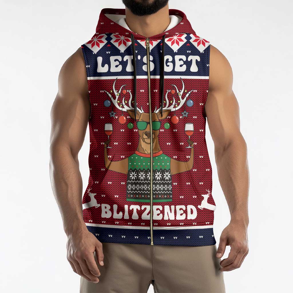 Lets Get Slouchy Christmas Sleeveless Zip Hoodie Funny Xmas Holiday Patterns - Wonder Print Shop