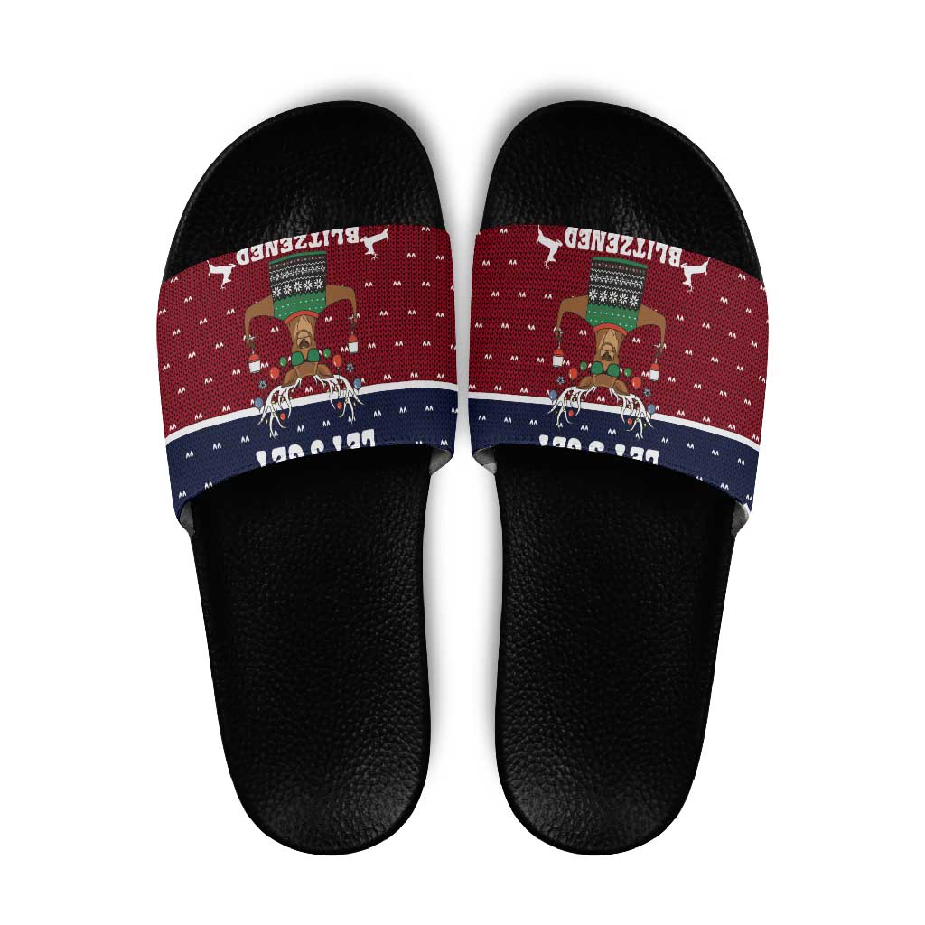 Lets Get Slouchy Christmas Slide Sandals Funny Xmas Holiday Patterns - Wonder Print Shop