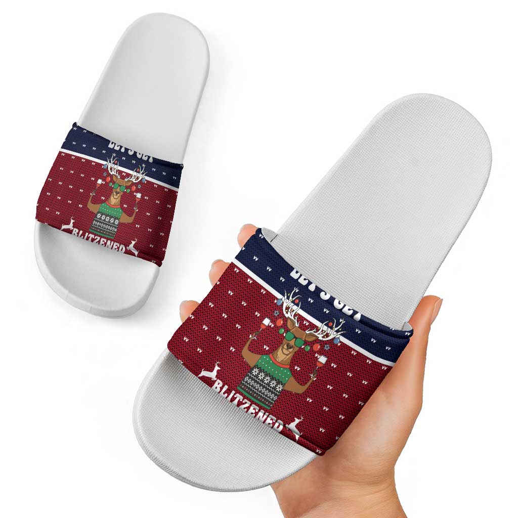 Lets Get Slouchy Christmas Slide Sandals Funny Xmas Holiday Patterns - Wonder Print Shop
