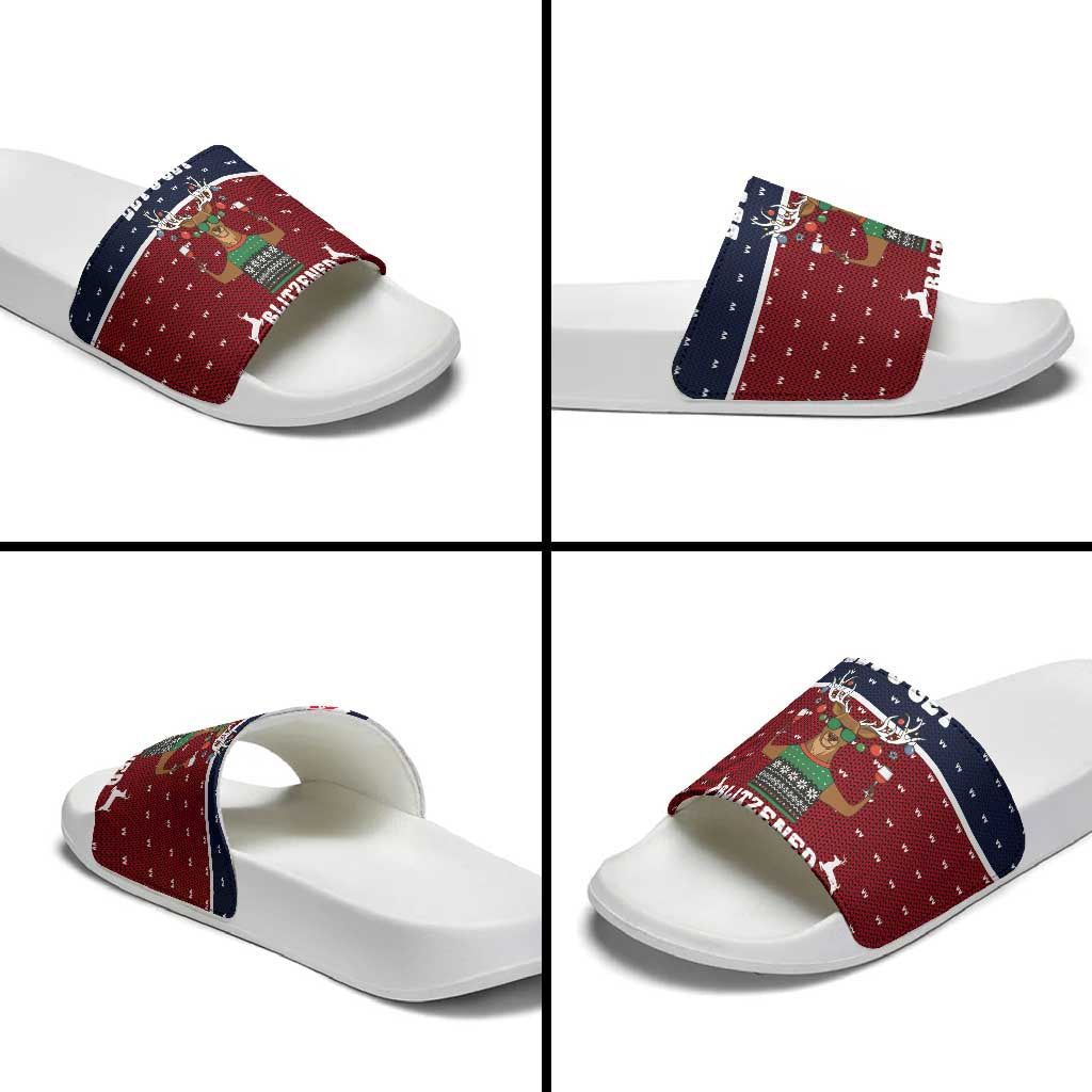 Lets Get Slouchy Christmas Slide Sandals Funny Xmas Holiday Patterns - Wonder Print Shop