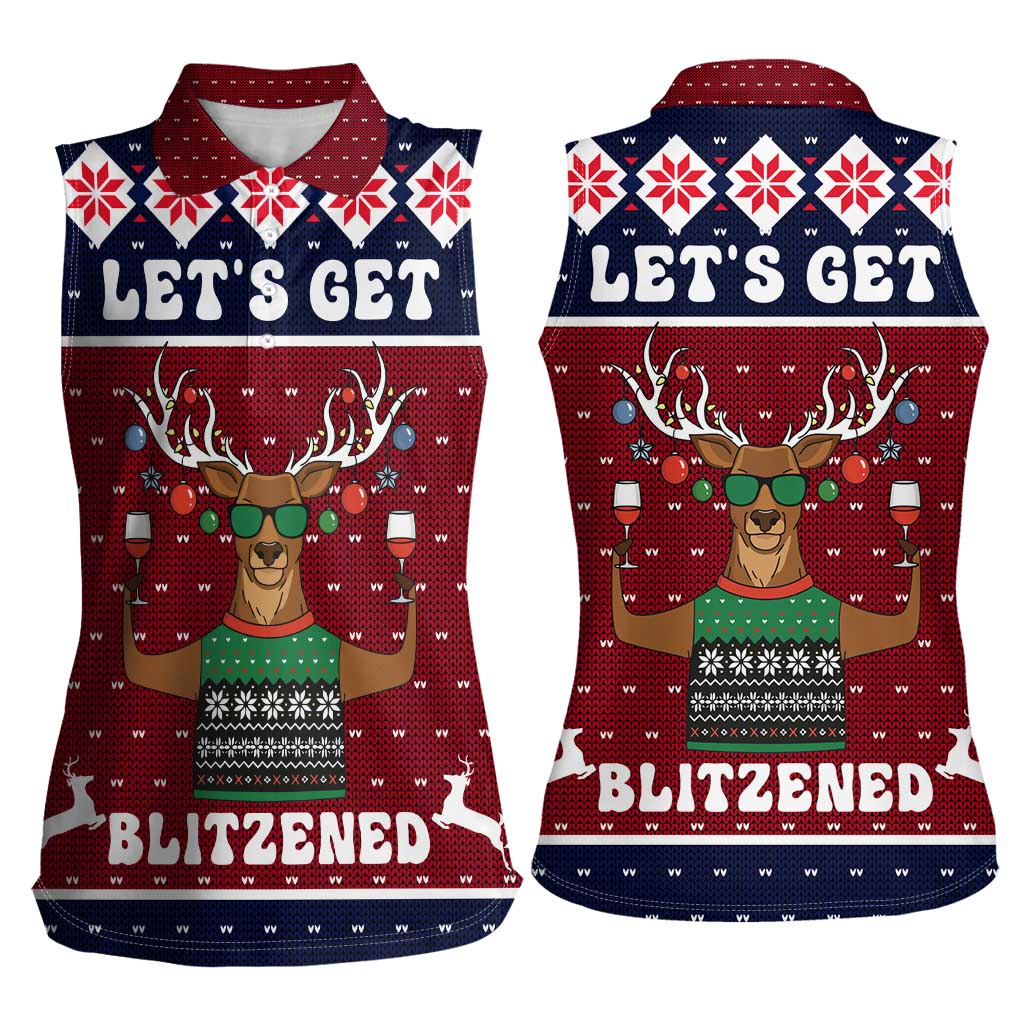 Lets Get Slouchy Christmas Women Sleeveless Polo Shirt Funny Xmas Holiday Patterns - Wonder Print Shop