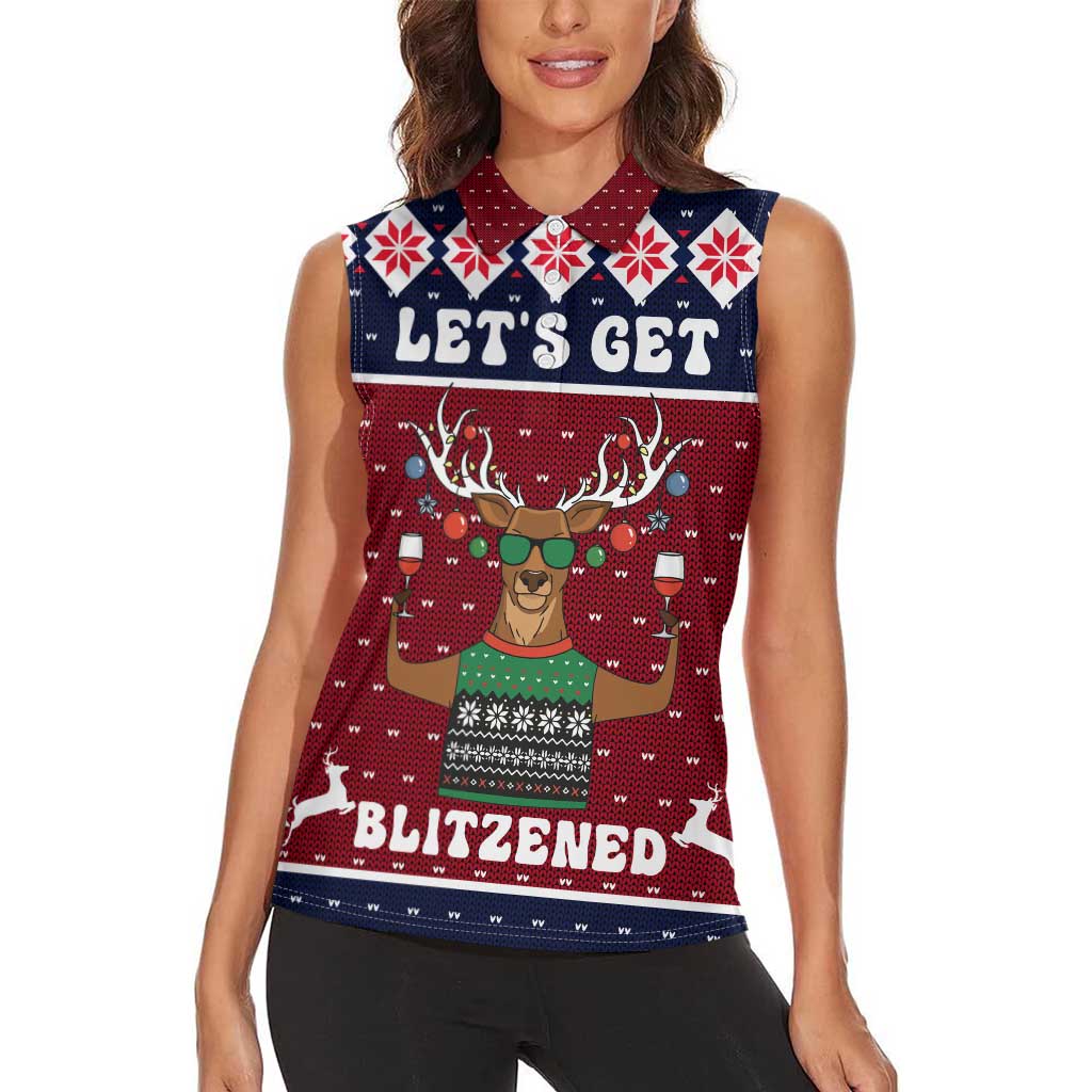 Lets Get Slouchy Christmas Women Sleeveless Polo Shirt Funny Xmas Holiday Patterns - Wonder Print Shop