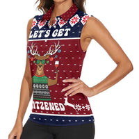 Lets Get Slouchy Christmas Women Sleeveless Polo Shirt Funny Xmas Holiday Patterns - Wonder Print Shop