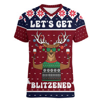 Lets Get Slouchy Christmas Women V-Neck T-Shirt Funny Xmas Holiday Patterns - Wonder Print Shop