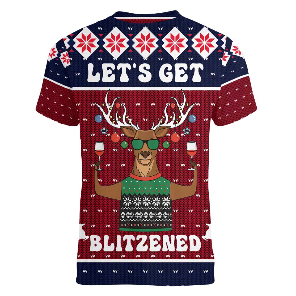 Lets Get Slouchy Christmas Women V-Neck T-Shirt Funny Xmas Holiday Patterns - Wonder Print Shop
