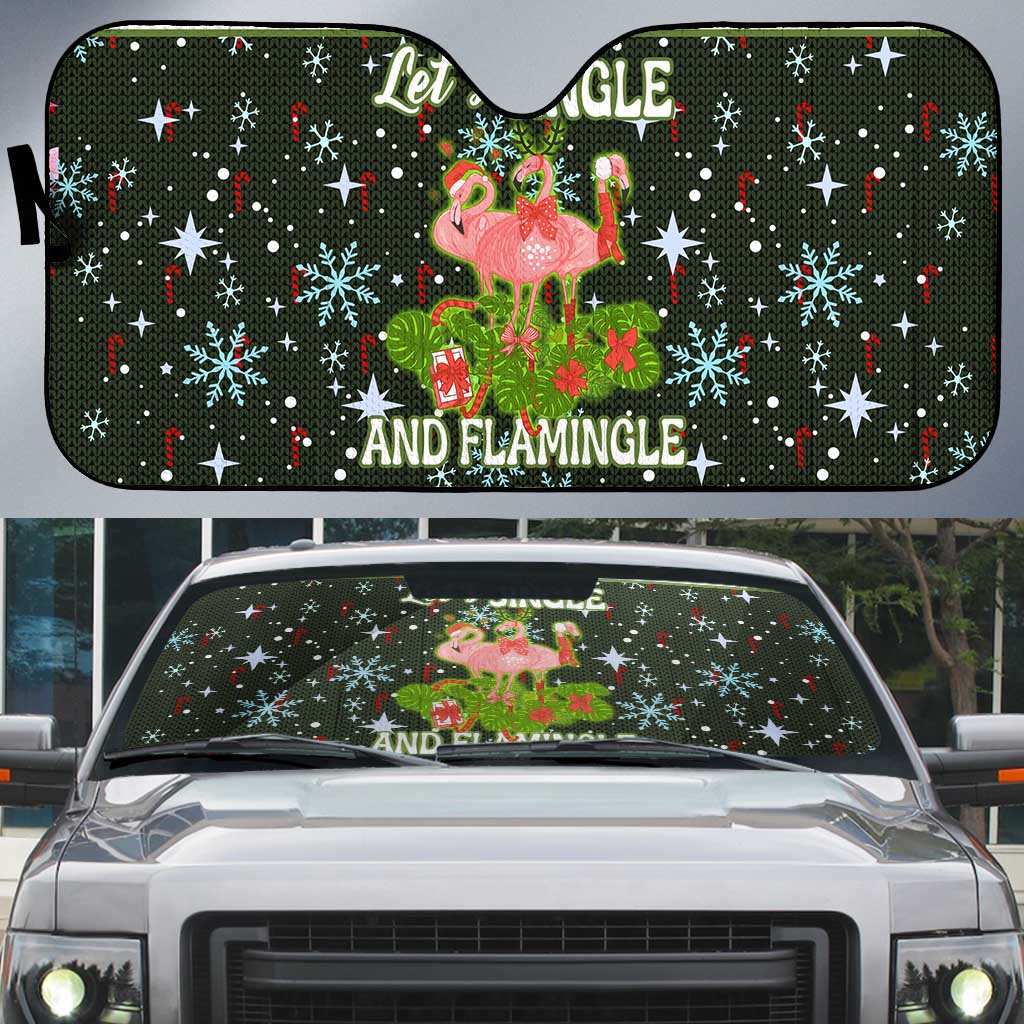 Lets Jingle And Flamingle Christmas Auto Sun Shade Funny Xmas Holiday Patterns - Wonder Print Shop