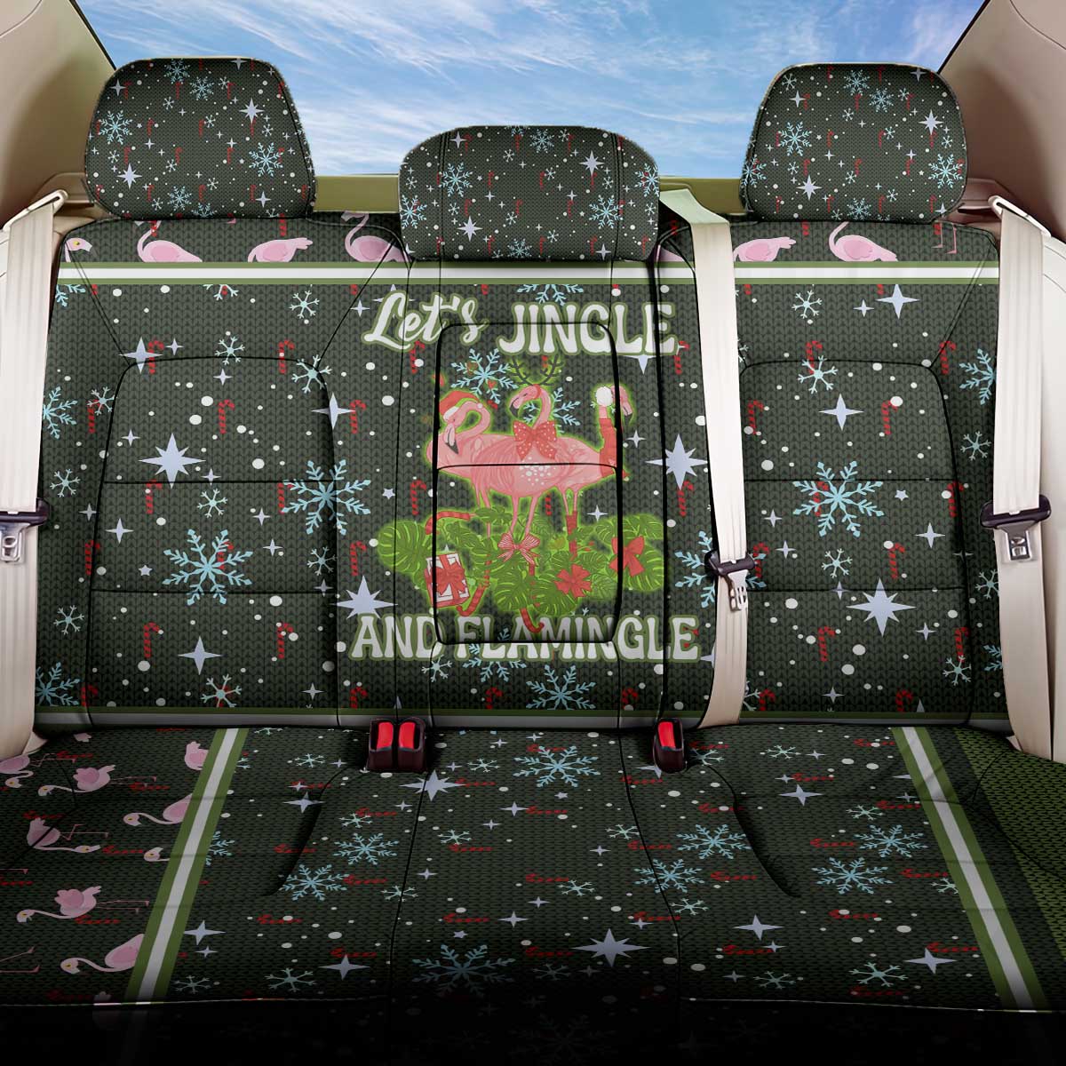 Lets Jingle And Flamingle Christmas Back Car Seat Cover Funny Xmas Holiday Patterns - Wonder Print Shop
