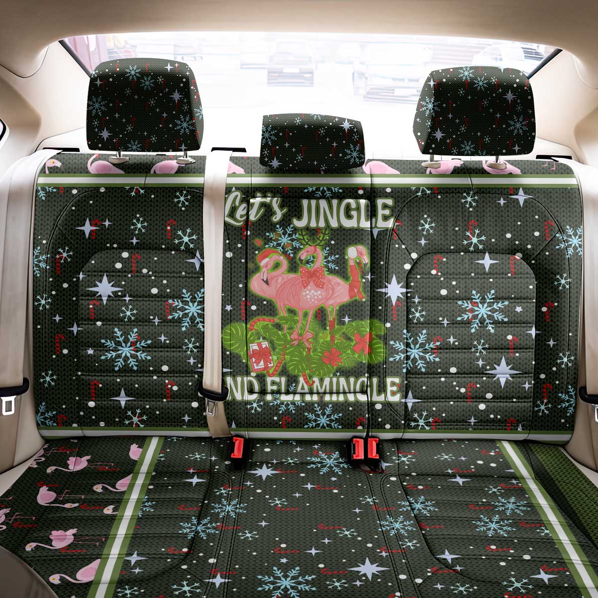 Lets Jingle And Flamingle Christmas Back Car Seat Cover Funny Xmas Holiday Patterns - Wonder Print Shop