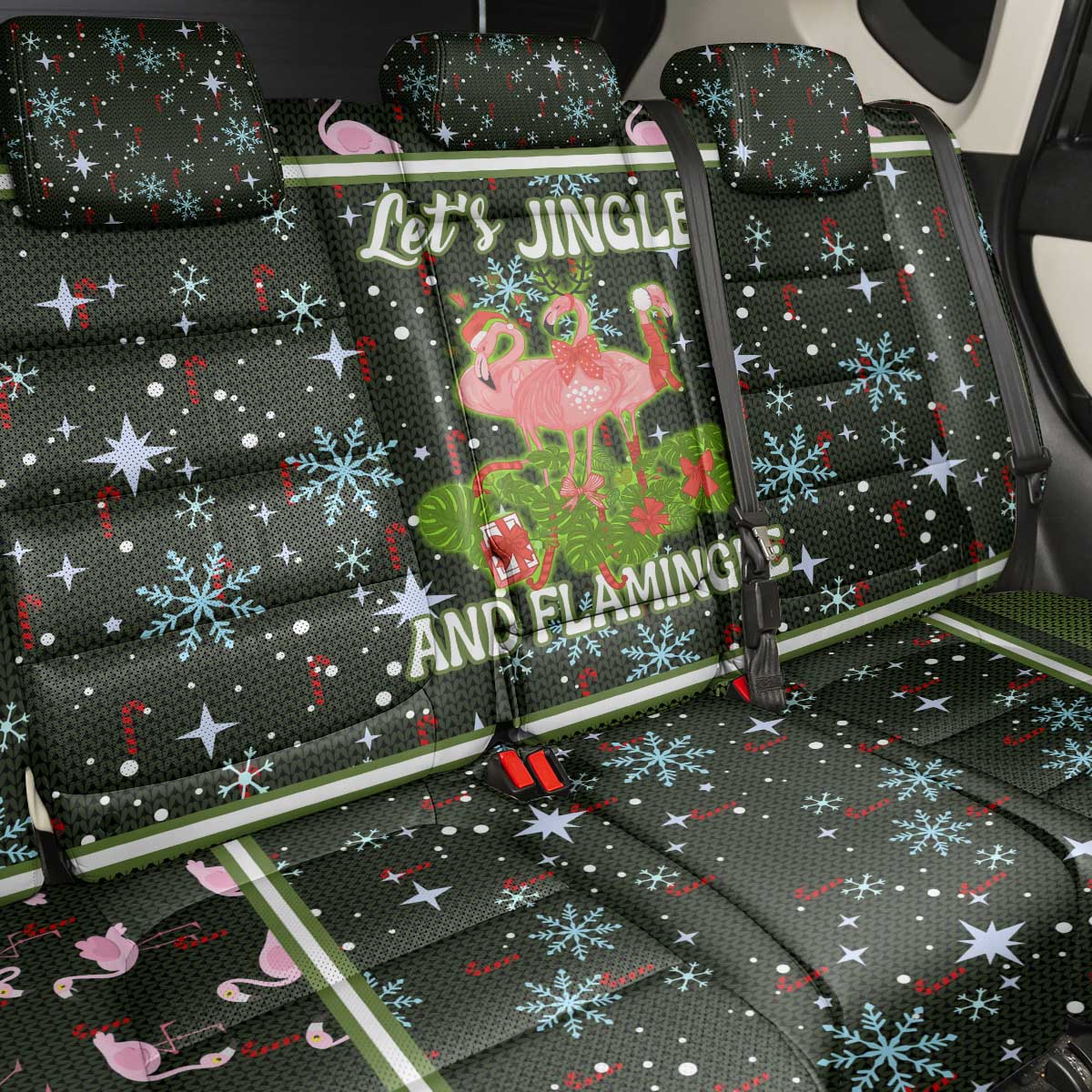 Lets Jingle And Flamingle Christmas Back Car Seat Cover Funny Xmas Holiday Patterns - Wonder Print Shop