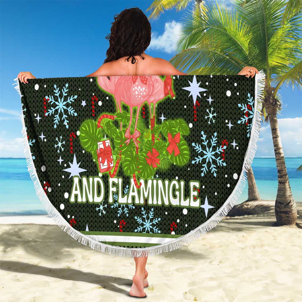 Lets Jingle And Flamingle Christmas Beach Blanket Funny Xmas Holiday Patterns - Wonder Print Shop