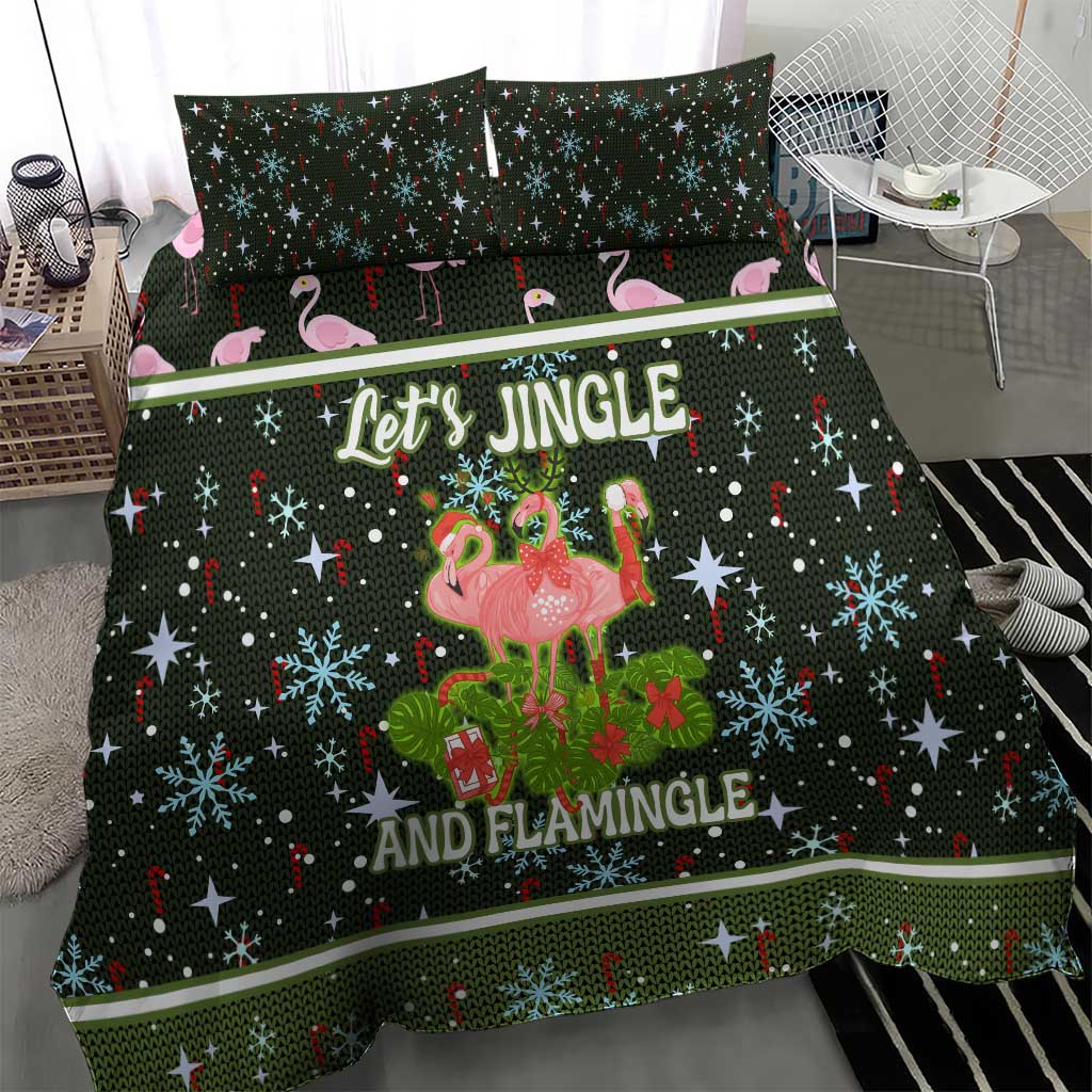Lets Jingle And Flamingle Christmas Bedding Set Funny Xmas Holiday Patterns - Wonder Print Shop