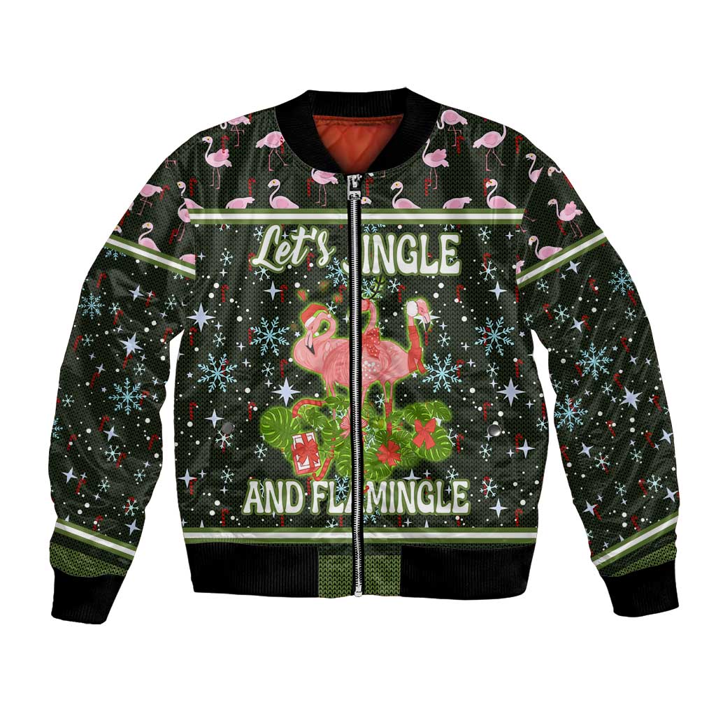 Lets Jingle And Flamingle Christmas Bomber Jacket Funny Xmas Holiday Patterns - Wonder Print Shop
