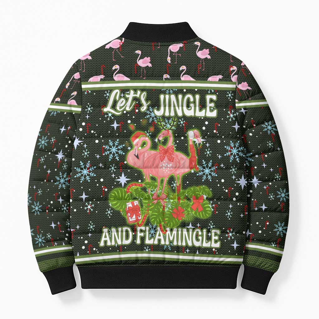 Lets Jingle And Flamingle Christmas Bomber Puffer Jacket Funny Xmas Holiday Patterns - Wonder Print Shop