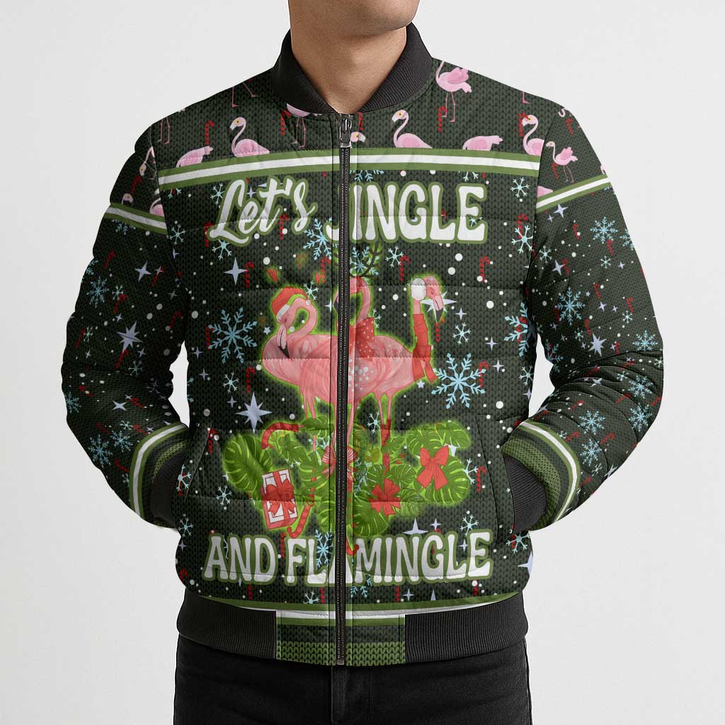 Lets Jingle And Flamingle Christmas Bomber Puffer Jacket Funny Xmas Holiday Patterns - Wonder Print Shop