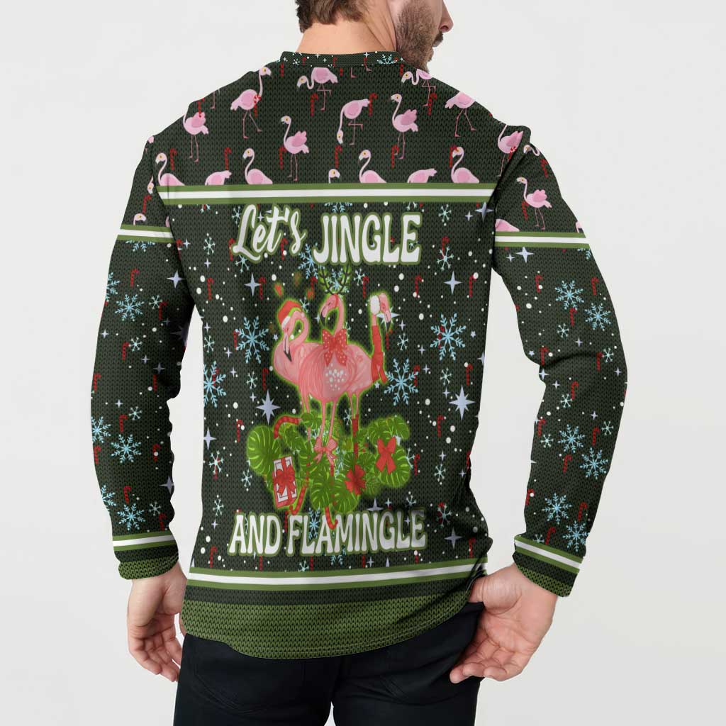 Lets Jingle And Flamingle Christmas Button Sweatshirt Funny Xmas Holiday Patterns - Wonder Print Shop