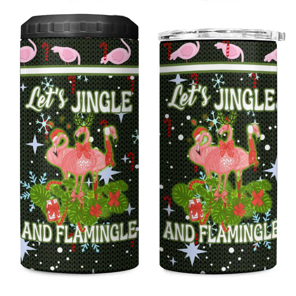 Lets Jingle And Flamingle Christmas 4 in 1 Can Cooler Tumbler Funny Xmas Holiday Patterns - Wonder Print Shop