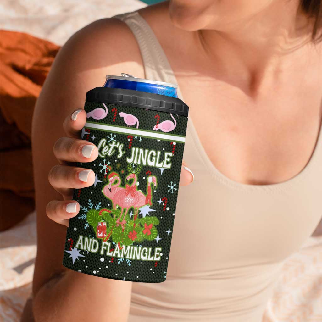 Lets Jingle And Flamingle Christmas 4 in 1 Can Cooler Tumbler Funny Xmas Holiday Patterns - Wonder Print Shop