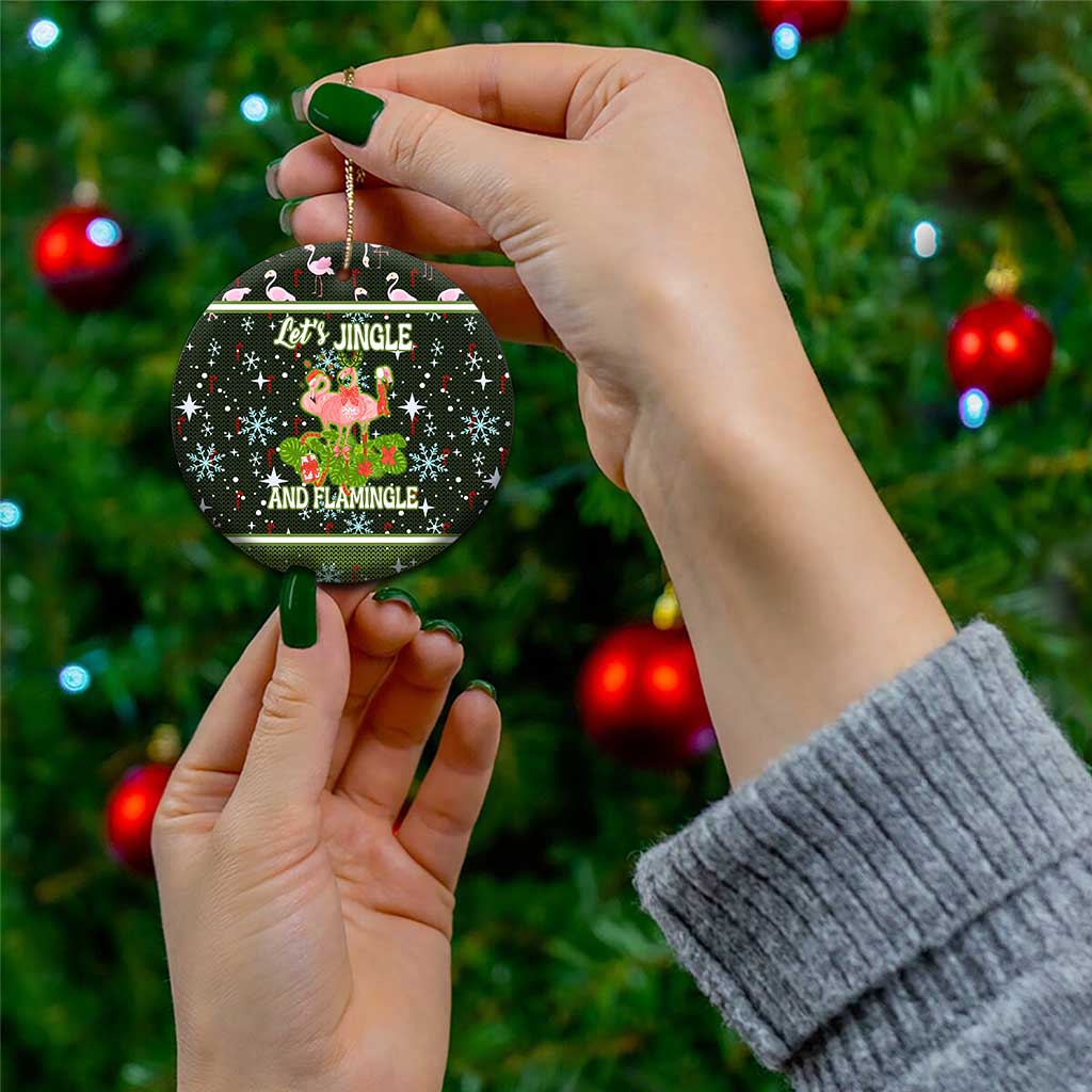 Lets Jingle And Flamingle Christmas Ceramic Ornament Funny Xmas Holiday Patterns - Wonder Print Shop