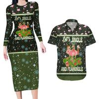 Lets Jingle And Flamingle Christmas Couples Matching Long Sleeve Bodycon Dress and Hawaiian Shirt Funny Xmas Holiday Patterns - Wonder Print Shop