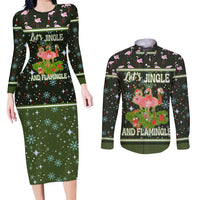 Lets Jingle And Flamingle Christmas Couples Matching Long Sleeve Bodycon Dress and Long Sleeve Button Shirt Funny Xmas Holiday Patterns - Wonder Print Shop