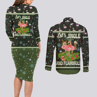 Lets Jingle And Flamingle Christmas Couples Matching Long Sleeve Bodycon Dress and Long Sleeve Button Shirt Funny Xmas Holiday Patterns - Wonder Print Shop