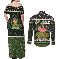 Lets Jingle And Flamingle Christmas Couples Matching Off Shoulder Maxi Dress and Long Sleeve Button Shirt Funny Xmas Holiday Patterns - Wonder Print Shop