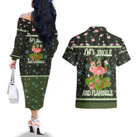 Lets Jingle And Flamingle Christmas Couples Matching Off The Shoulder Long Sleeve Dress and Hawaiian Shirt Funny Xmas Holiday Patterns - Wonder Print Shop