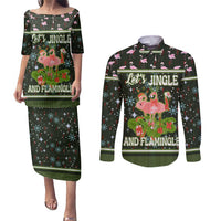 Lets Jingle And Flamingle Christmas Couples Matching Puletasi and Long Sleeve Button Shirt Funny Xmas Holiday Patterns - Wonder Print Shop