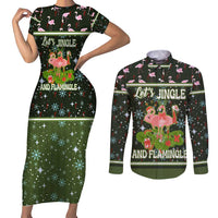 Lets Jingle And Flamingle Christmas Couples Matching Short Sleeve Bodycon Dress and Long Sleeve Button Shirt Funny Xmas Holiday Patterns - Wonder Print Shop
