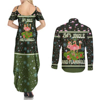 Lets Jingle And Flamingle Christmas Couples Matching Summer Maxi Dress and Long Sleeve Button Shirt Funny Xmas Holiday Patterns - Wonder Print Shop