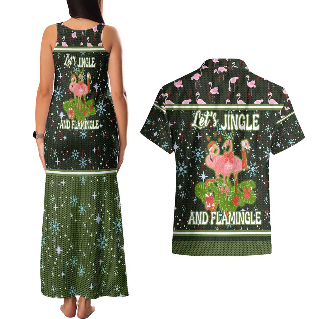 Lets Jingle And Flamingle Christmas Couples Matching Tank Maxi Dress and Hawaiian Shirt Funny Xmas Holiday Patterns - Wonder Print Shop