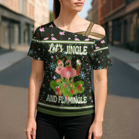Lets Jingle And Flamingle Christmas Cross Shoulder Shirt Funny Xmas Holiday Patterns - Wonder Print Shop