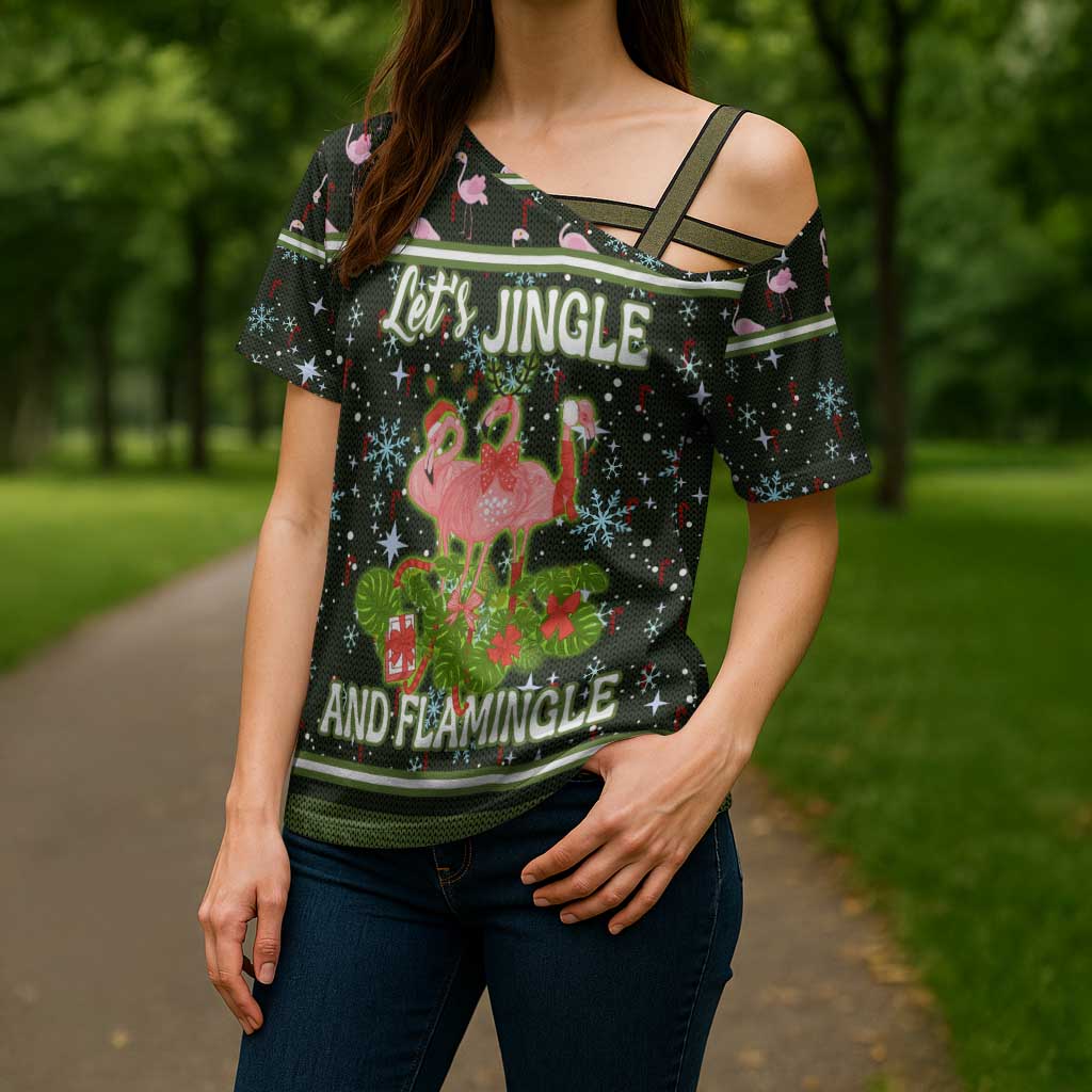 Lets Jingle And Flamingle Christmas Cross Shoulder Shirt Funny Xmas Holiday Patterns - Wonder Print Shop