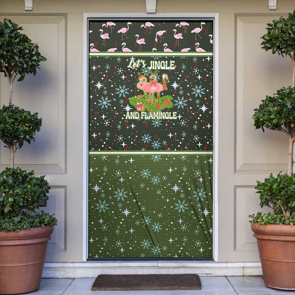Lets Jingle And Flamingle Christmas Door Cover Funny Xmas Holiday Patterns - Wonder Print Shop