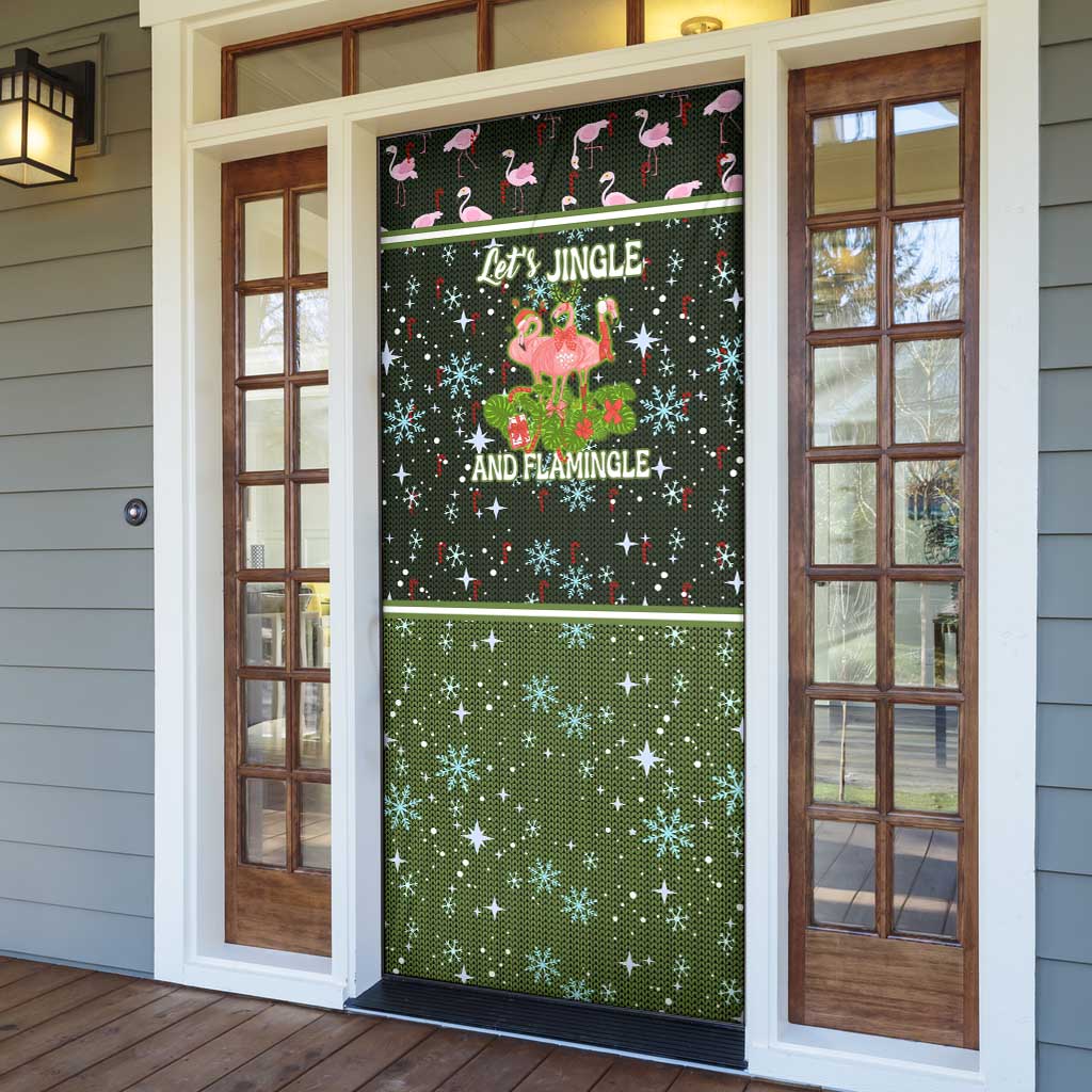 Lets Jingle And Flamingle Christmas Door Cover Funny Xmas Holiday Patterns - Wonder Print Shop