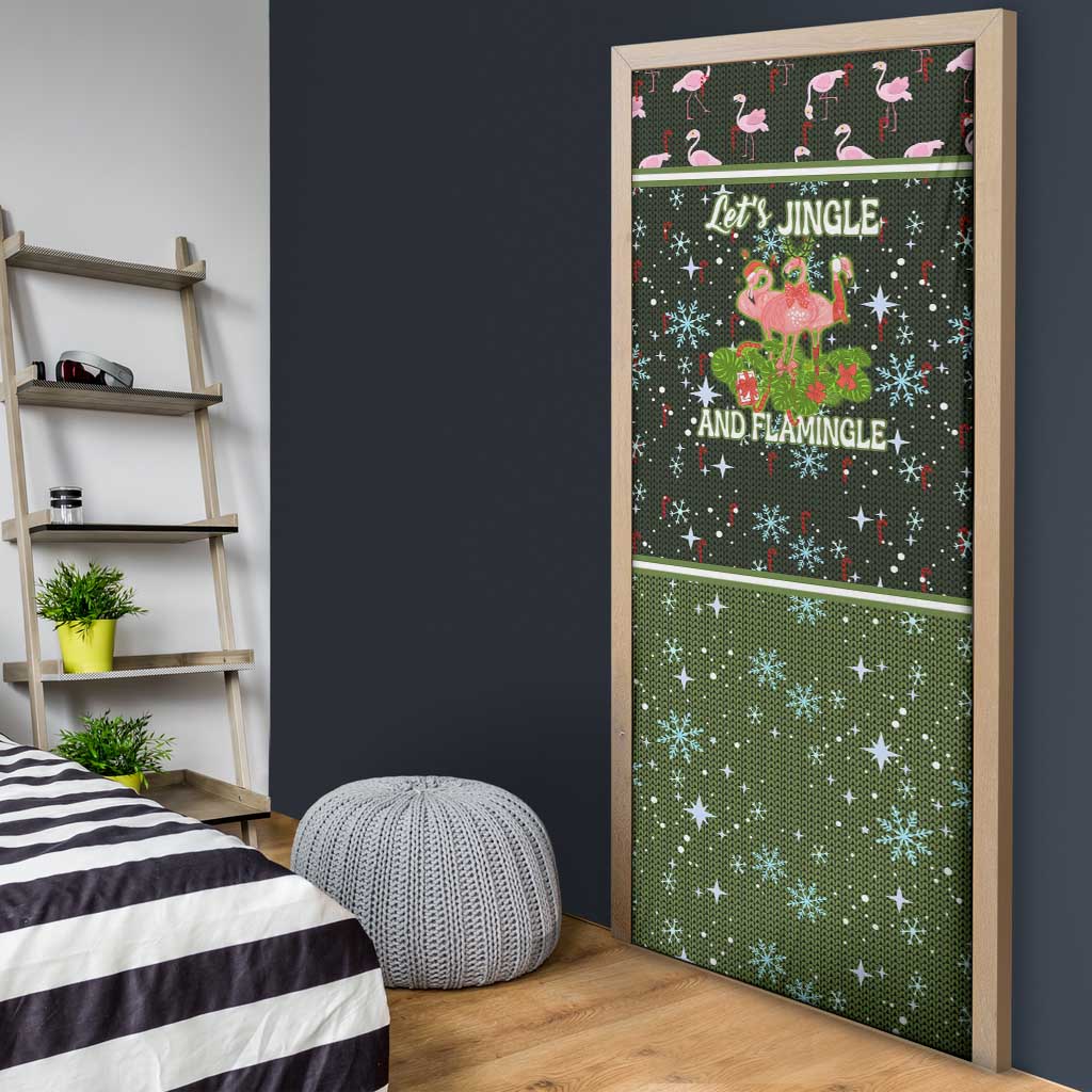 Lets Jingle And Flamingle Christmas Door Cover Funny Xmas Holiday Patterns - Wonder Print Shop