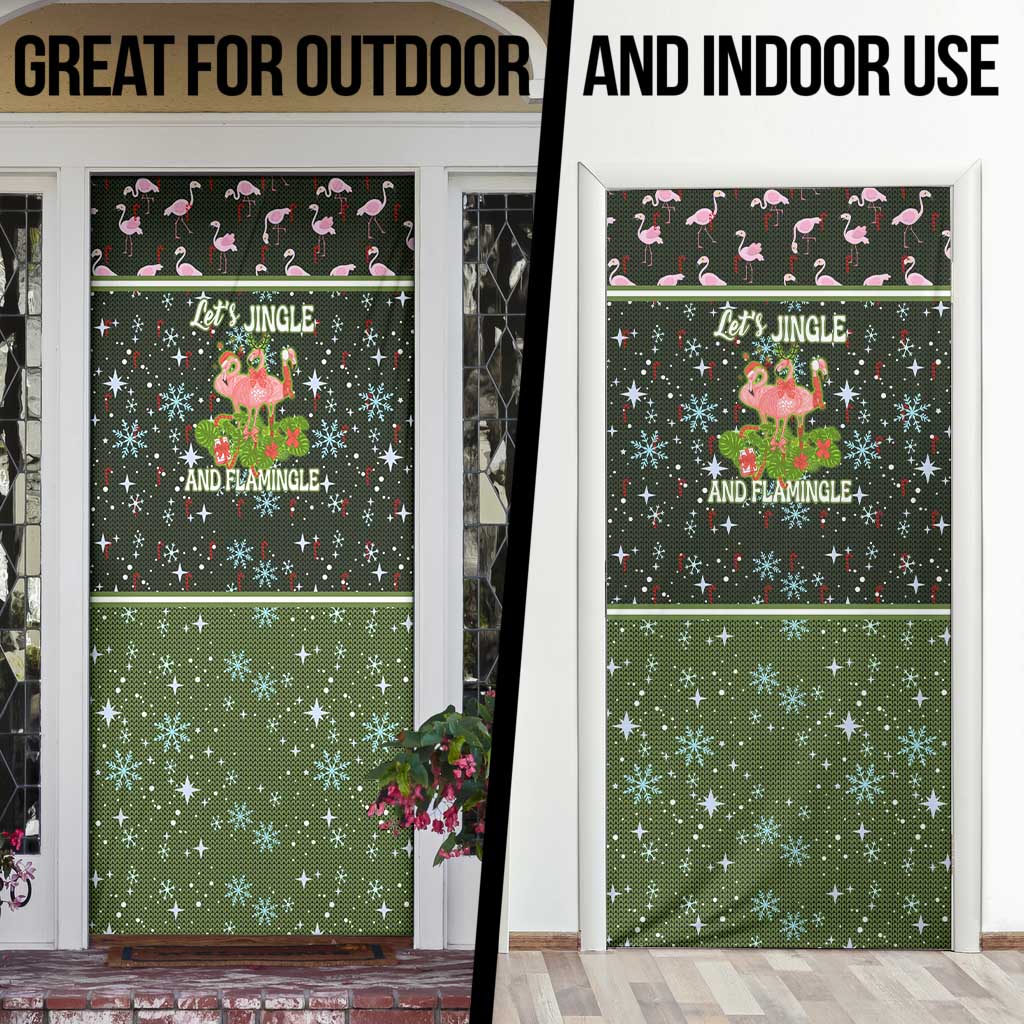 Lets Jingle And Flamingle Christmas Door Cover Funny Xmas Holiday Patterns - Wonder Print Shop
