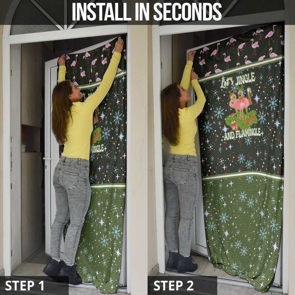 Lets Jingle And Flamingle Christmas Door Cover Funny Xmas Holiday Patterns - Wonder Print Shop