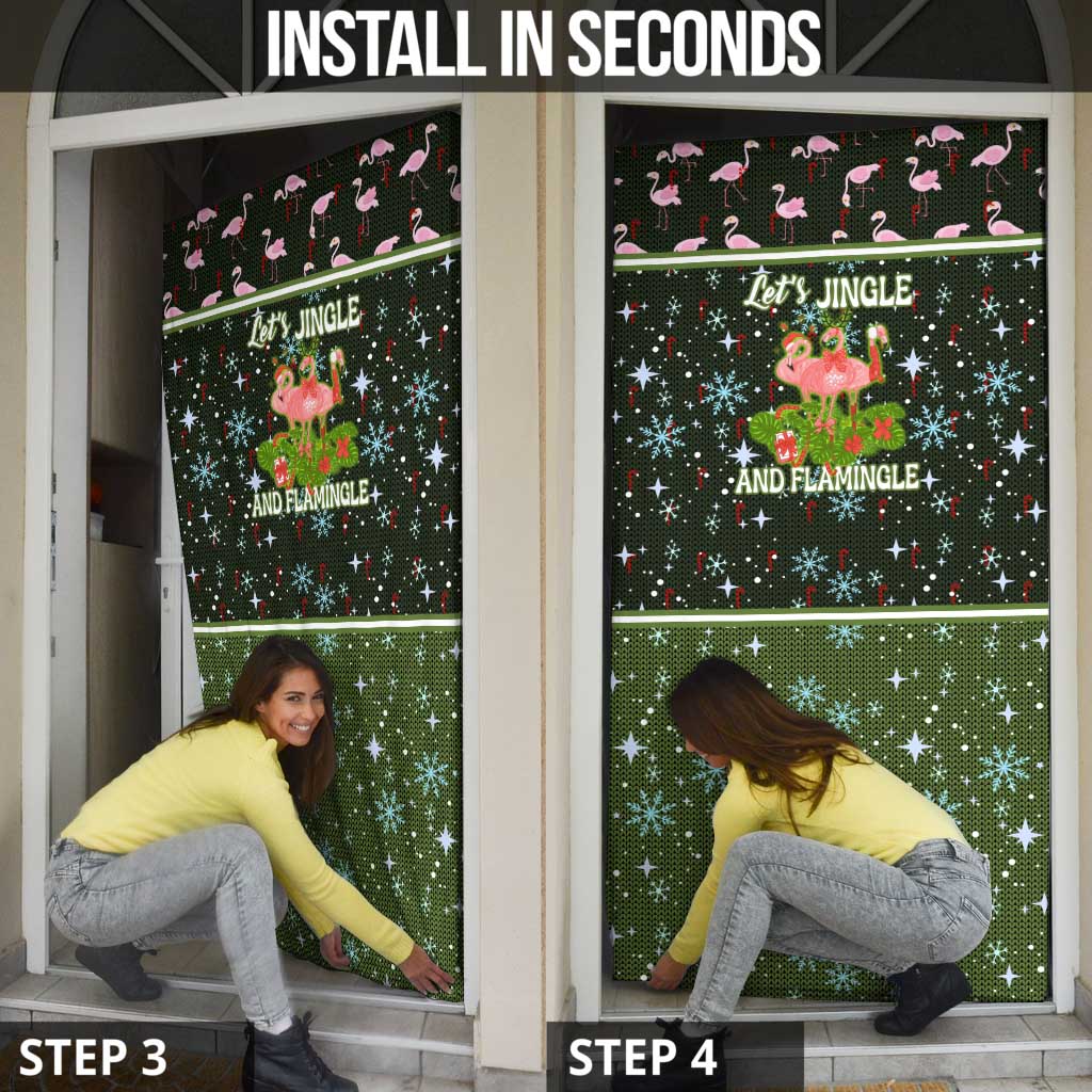 Lets Jingle And Flamingle Christmas Door Cover Funny Xmas Holiday Patterns - Wonder Print Shop