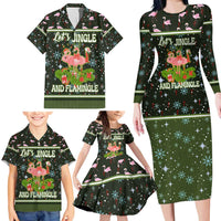 Lets Jingle And Flamingle Christmas Family Matching Long Sleeve Bodycon Dress and Hawaiian Shirt Funny Xmas Holiday Patterns - Wonder Print Shop