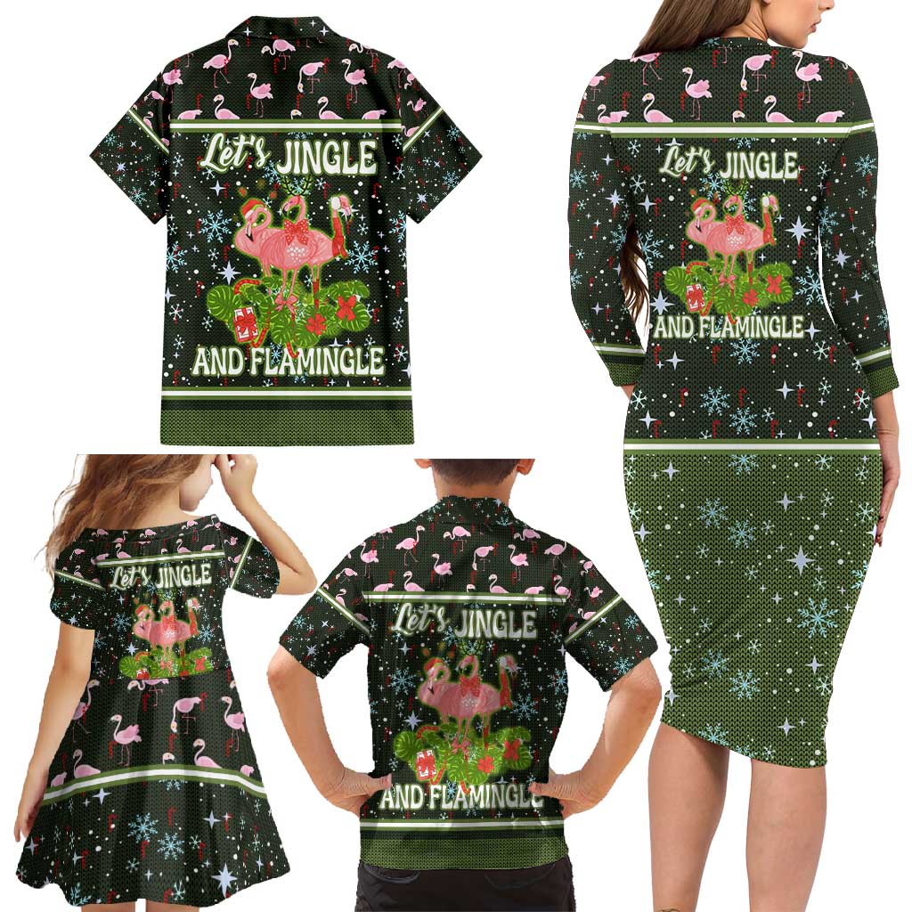 Lets Jingle And Flamingle Christmas Family Matching Long Sleeve Bodycon Dress and Hawaiian Shirt Funny Xmas Holiday Patterns - Wonder Print Shop
