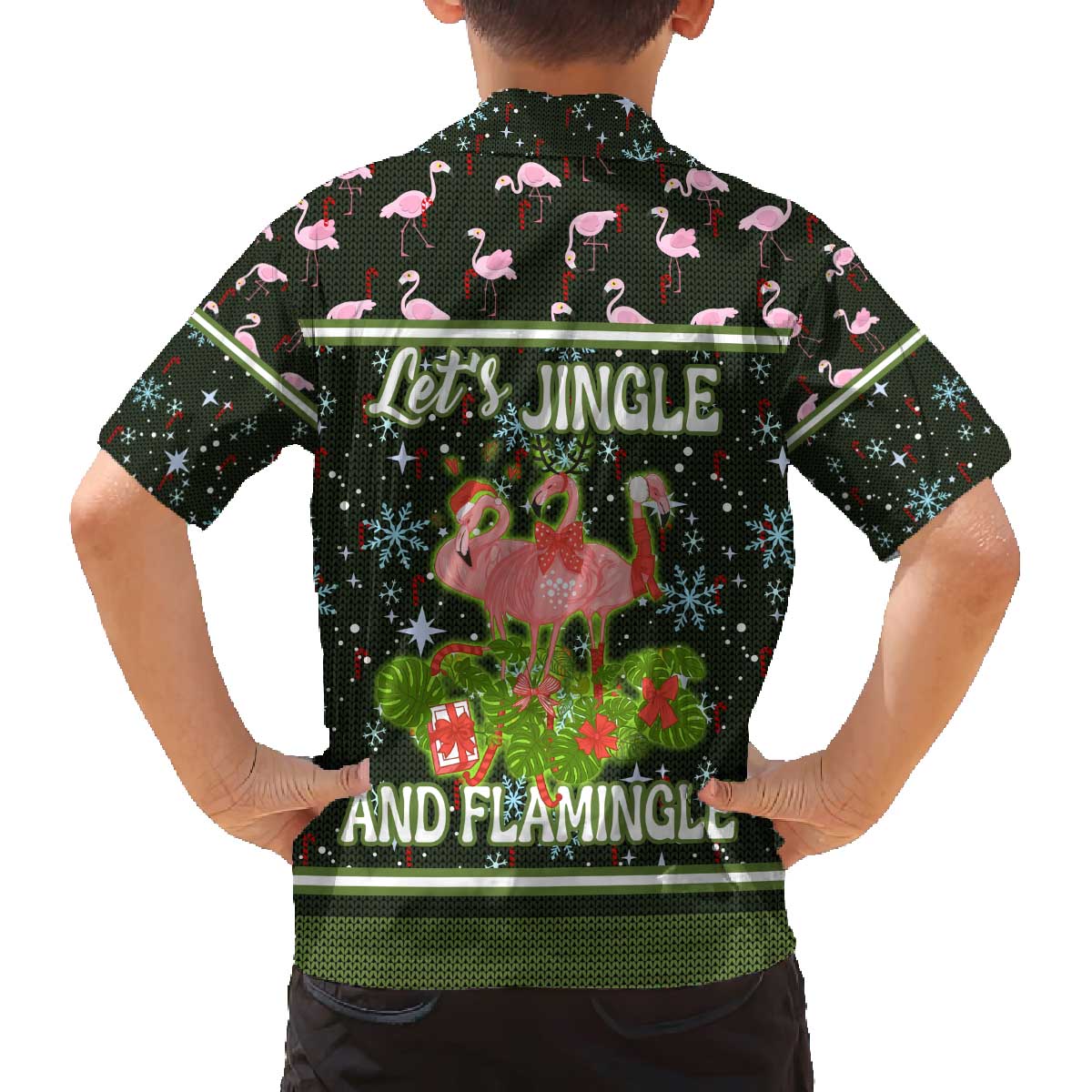 Lets Jingle And Flamingle Christmas Family Matching Off The Shoulder Long Sleeve Dress and Hawaiian Shirt Funny Xmas Holiday Patterns - Wonder Print Shop