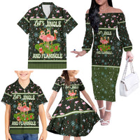 Lets Jingle And Flamingle Christmas Family Matching Off The Shoulder Long Sleeve Dress and Hawaiian Shirt Funny Xmas Holiday Patterns - Wonder Print Shop