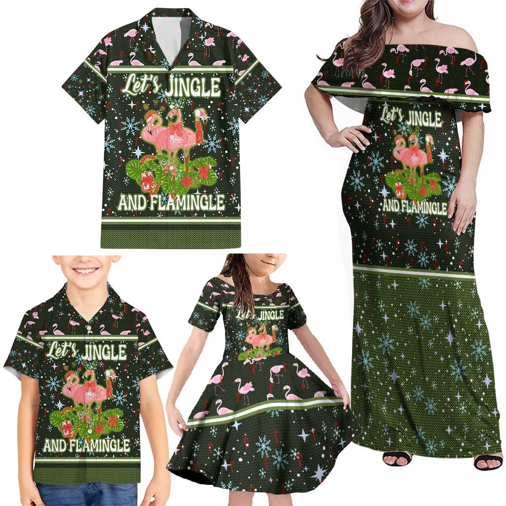 Lets Jingle And Flamingle Christmas Family Matching Off Shoulder Maxi Dress and Hawaiian Shirt Funny Xmas Holiday Patterns - Wonder Print Shop