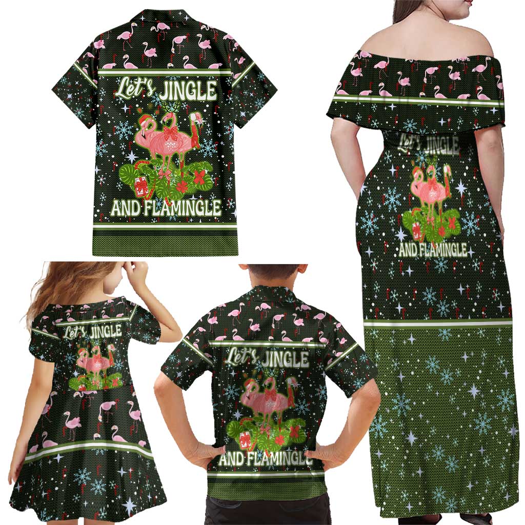 Lets Jingle And Flamingle Christmas Family Matching Off Shoulder Maxi Dress and Hawaiian Shirt Funny Xmas Holiday Patterns - Wonder Print Shop