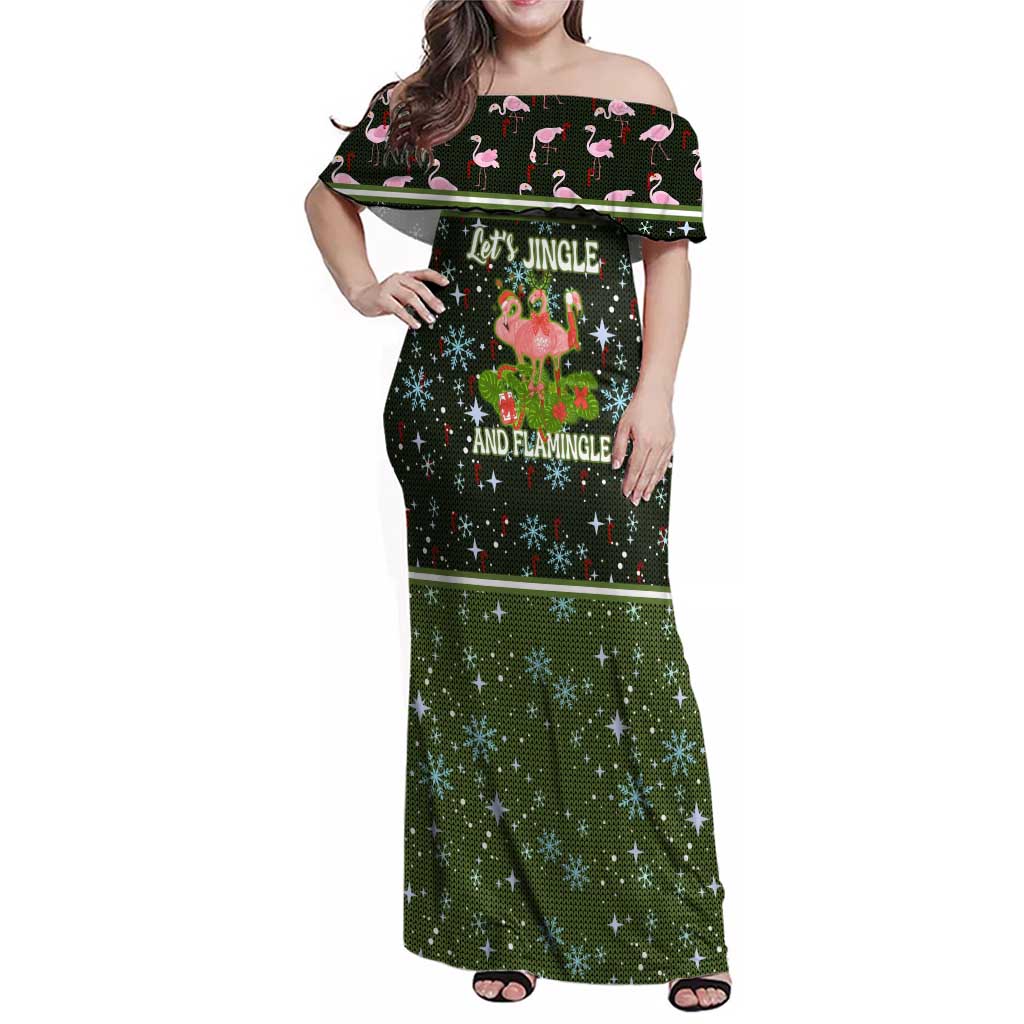 Lets Jingle And Flamingle Christmas Family Matching Off Shoulder Maxi Dress and Hawaiian Shirt Funny Xmas Holiday Patterns - Wonder Print Shop