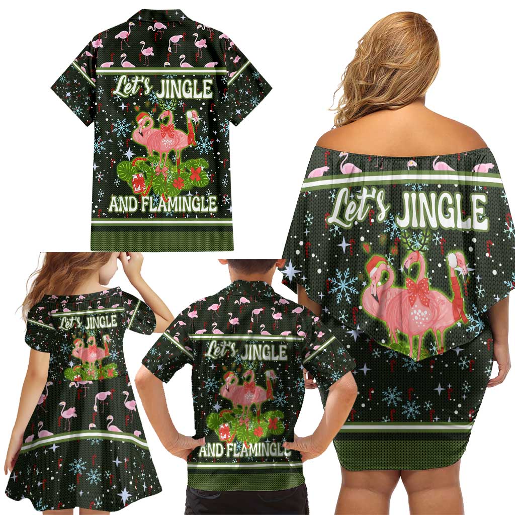 Lets Jingle And Flamingle Christmas Family Matching Off Shoulder Short Dress and Hawaiian Shirt Funny Xmas Holiday Patterns - Wonder Print Shop