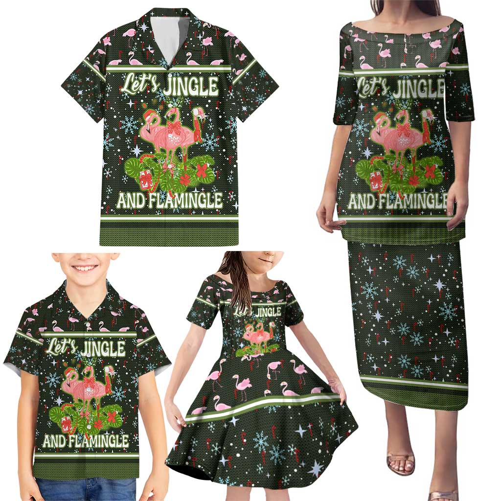 Lets Jingle And Flamingle Christmas Family Matching Puletasi and Hawaiian Shirt Funny Xmas Holiday Patterns - Wonder Print Shop