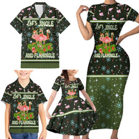 Lets Jingle And Flamingle Christmas Family Matching Short Sleeve Bodycon Dress and Hawaiian Shirt Funny Xmas Holiday Patterns - Wonder Print Shop